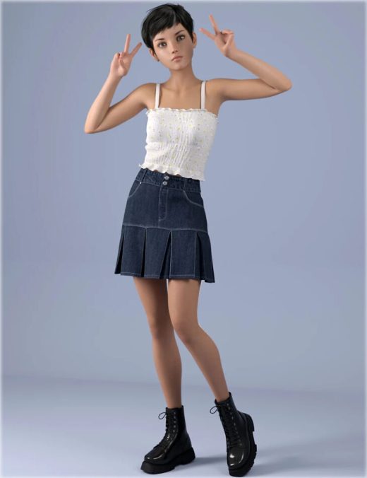 DForce HnC Pleated Denim Skirt Outfit for Genesis 8.1 Females