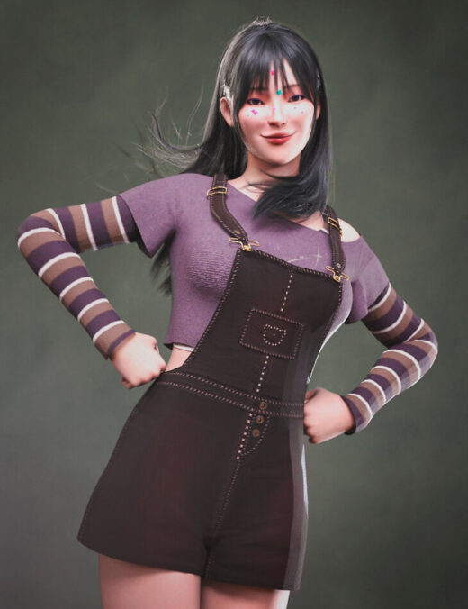 DForce LA Overalls Outfit for Genesis 9 and 8 Female