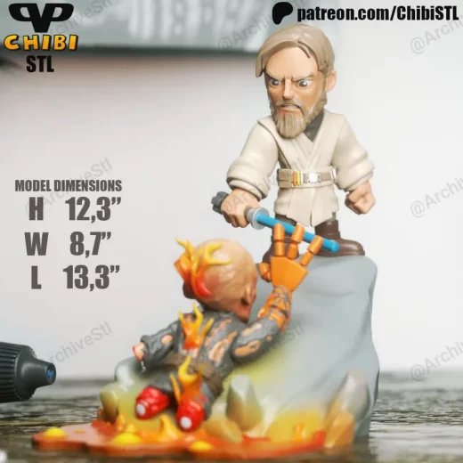 3DXM Obi Wan Kenobi vs Anakin Chibi High Ground