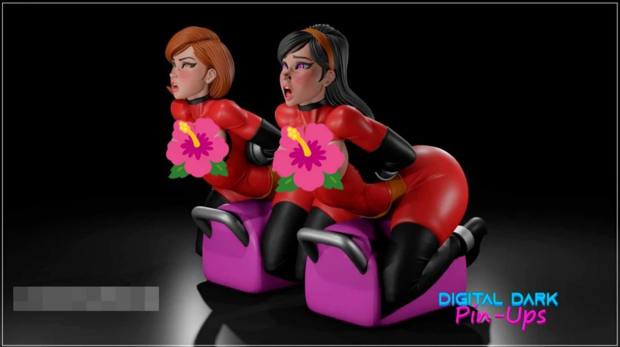 Digital Dark Pinups Elastigirl and Invisible Girl on Sybian