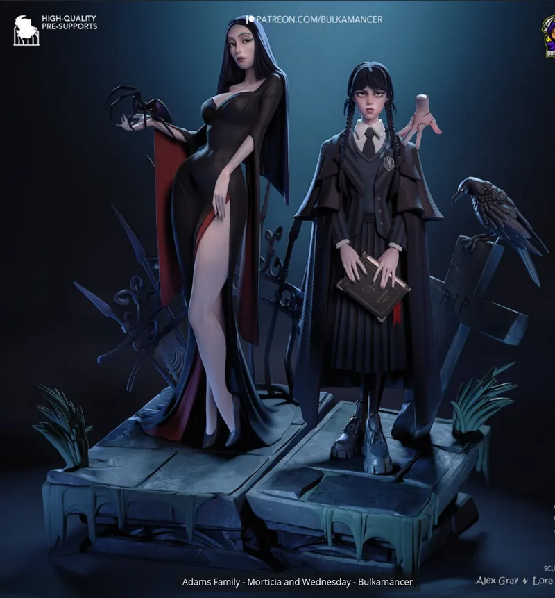Morticia & Wednesday Addams Bulkamancer Sculpts