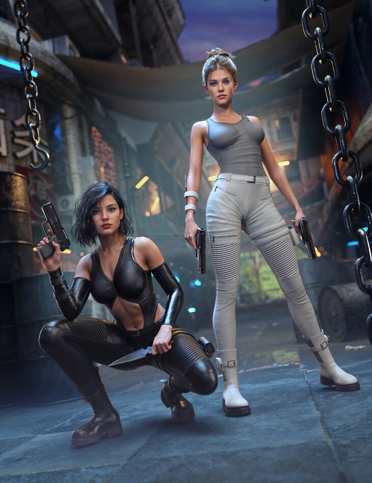 DForce Urban Assassin Outfit for Genesis 9, 8.1, and 8 Female