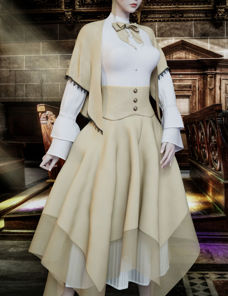 DForce Vintage Style Irregular Skirts And Shawls Outfit for Genesis