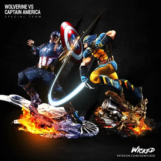 Wicked Wolverine vs Captain America 3D Print Model