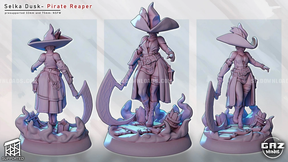 Gaz Minis – Selka Dusk – Pirate Reaper – STL 3D Print Model | AssetsFree.com Gaz Minis Selka Dusk – Pirate Reaper