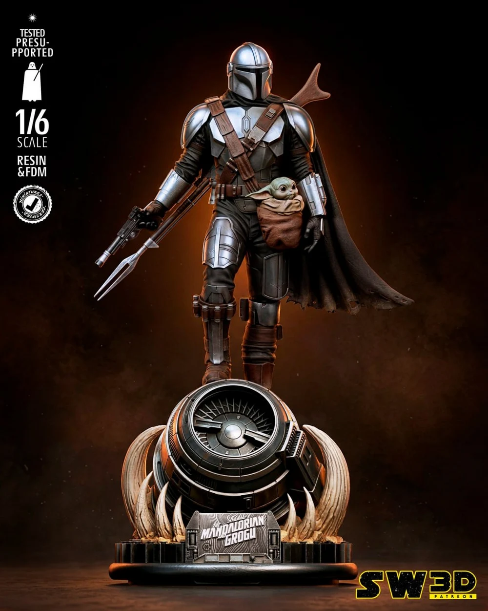 Mandalorian and Grogu Sculpture SW3D