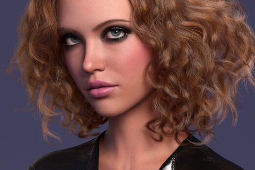 DForce Strand Based Curly Mid Part Style Hair for Genesis 9 and Genesis 8 Female