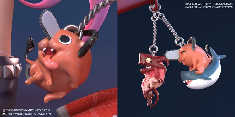 Power & Pochita Keychains — Chainsaw Man 3D model
