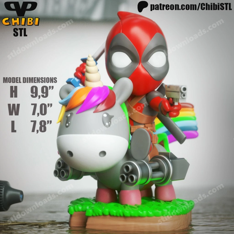 Deadpool on Unicorn Chibi — Marvel 3D model